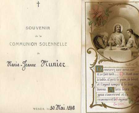 Marie-Jeanne MUNIER
Communion Solennelle
le 30 Mai 1948