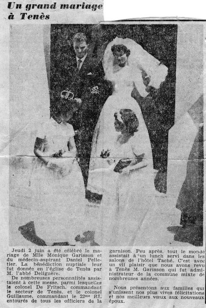 L'Echo d'Alger
2 Juin 1960
----
Mariage de Micou GARRISSON 
avec
Daniel PELLETIER