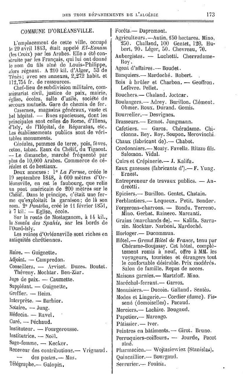 Indicateur Gouillon 1873
concernant ORLEANSVILLE
