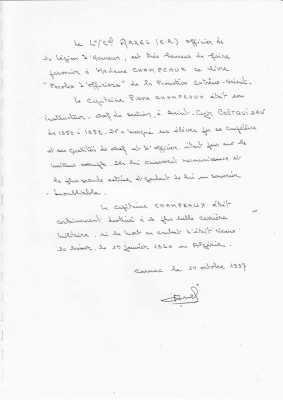 Lettre du lieutenant colonel Arzel (ER)