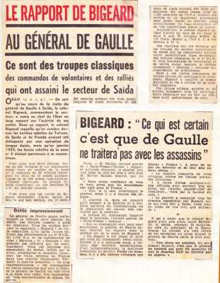 BIGEARD en 1959
"Ce qui est certain c'est que De Gaulle
ne traitera pas avec les assassins ...