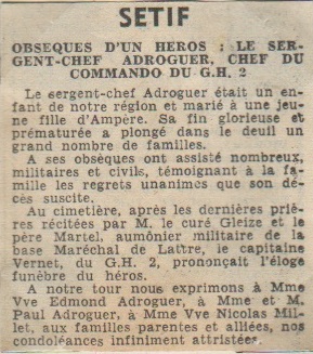 Commando GH 2 
Mort du Sergent-Chef ADROGUER