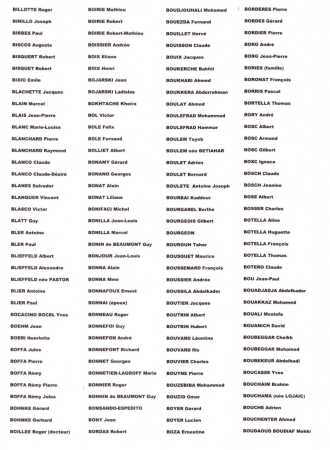 Liste des Disparus
----
B suite
----
   Liste officielle des Disparus 