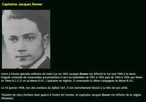 Capitaine Jacques ROMER
Mort au combat le 10 janvier 1958
au djebel Tarf