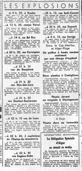 12 Juillet 1961
----
Plasticages :

Alger
Cap Matifou
Castiglione
Mostaganem
Oran