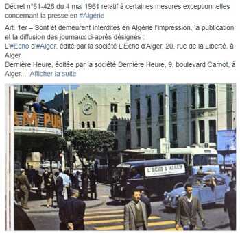 4 Mai 1961
----
Mesures contre la presse d'ALGERIE