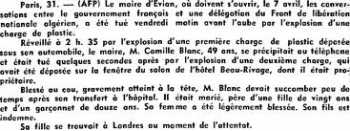 Jeudi 31 mars 1961
Assassinat de Camille BLANC
Maire d'EVIAN