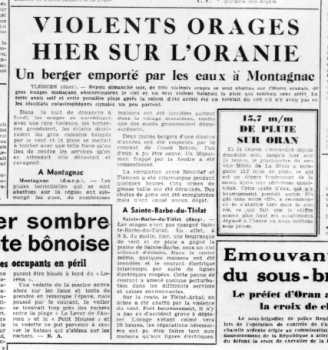 16 Septembre 1956
----
Violents orages sur l'Oranie