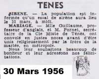 TENES - 30 mars 1956
---
Mariage de Mle GUILLAUME
avec Mr PORNET