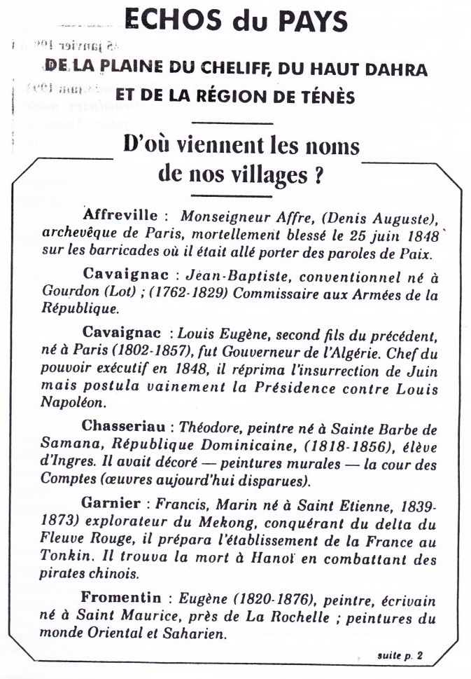 le nom de nos villages
AFFREVILLE
CAVAIGNAC
CHASSERIAU
FROMENTIN