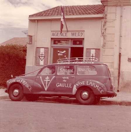 Mai 1958

Rue Oudinot la 203 de WERY Guy
"LA GRANDE DESILLUSION"
Sur les vitres : VIVE SALAN - VIVE SOUSTELLE