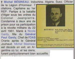 Capitaine  Michel BESINEAU 
1er REP
Le PUTSCH
L'OAS
Exil en Argentine