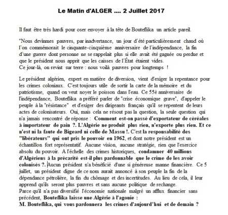 Le MATIN d'ALGER
2 JUILLET 2017