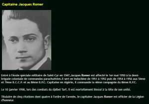 Capitaine Jacques ROMER
Mort au combat le 10 janvier 1958
au djebel Tarf