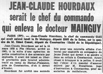 23 Janvier 1962
----
arrestation de Jean-Claude HOURDAUX