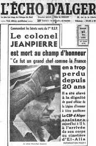 29 Mai 1958
la mort du Colonel JEANPIERRE