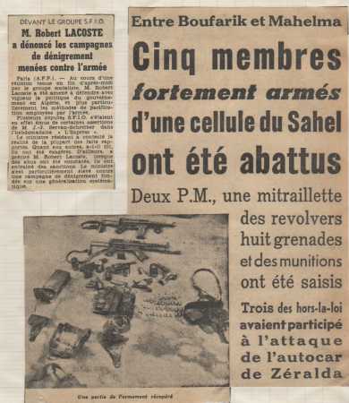 Octobre 1959
----

BOUFARIK / MAHELMA :
5 terroristes abattus