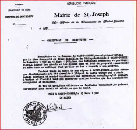 SAINT JOSEPH
Certificat de "Bien-Vivre" de la Mairie